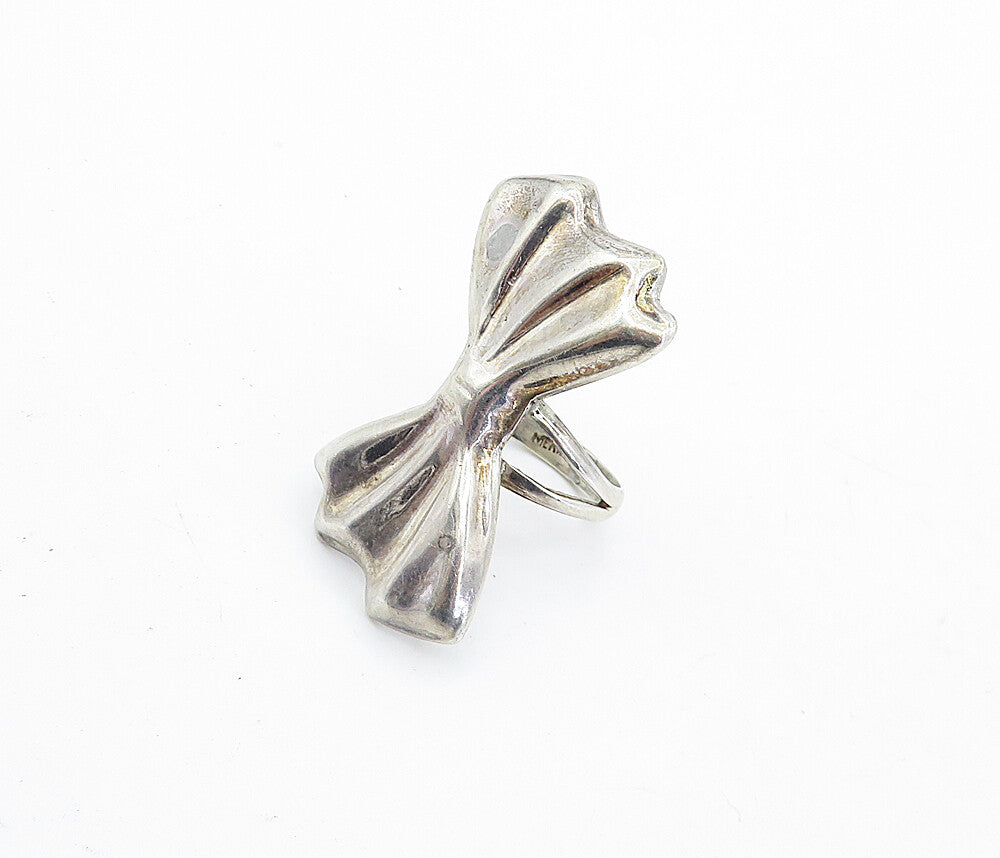 MEXICO 925 Sterling Silver  Vintage Shiny Bow Tie Band Ring Sz 5.5  RG5505
