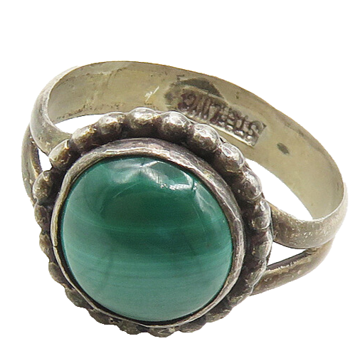 925 Sterling Silver  Vintage Cabochon Malachite Cocktail Ring Sz 8  RG18405