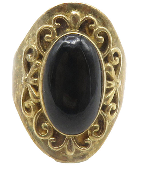 925 Sterling Silver  Vintage Cabochon Black Onyx Cocktail Ring Sz 10  RG12413