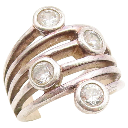 925 Sterling Silver Vintage Ring Modernist CZ Multi Shank Band  Sz 6  RG36875