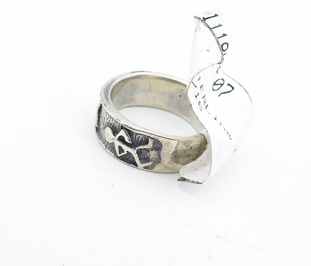 925 Sterling Silver  Vintage Oxidized Stick Figure Band Ring Sz 4.5  RG4574