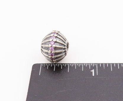 925 Sterling Silver Vintage Pendant PANDORA Amethyst Inlay Etched Sphere PT24548