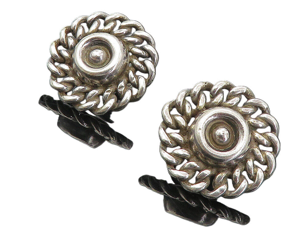 925 Sterling Silver  Vintage Shiny Linked Border Non Pierce Earrings  EG4054