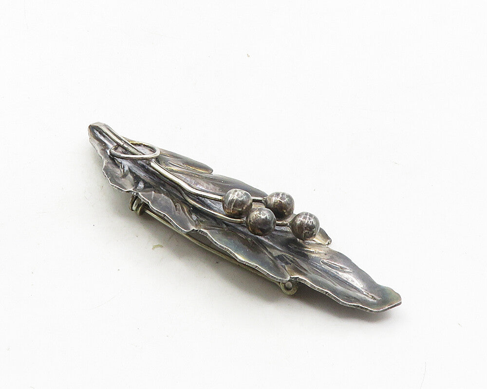MEXICO 925 Sterling Silver  Vintage Oxidized Floral Leaf Brooch Pin  BP3978