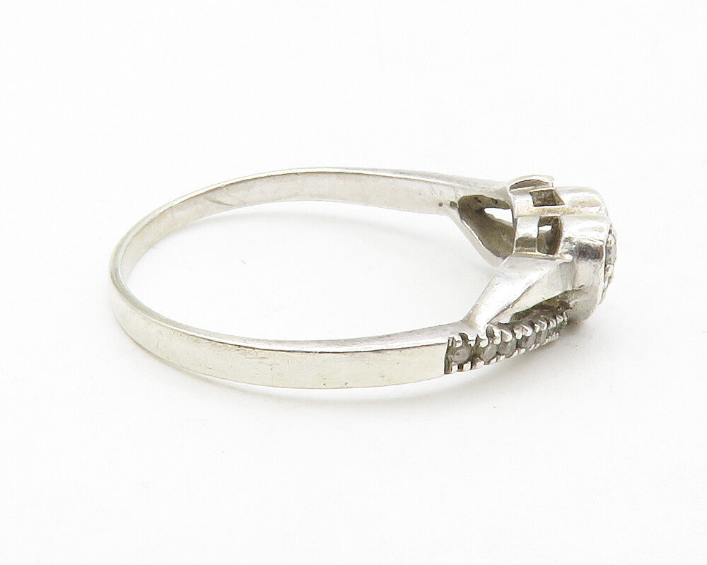 925 Sterling Silver  Vintage Genuine Diamonds Heart Band Ring Sz 8  RG13366