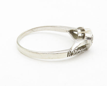925 Sterling Silver  Vintage Genuine Diamonds Heart Band Ring Sz 8  RG13366