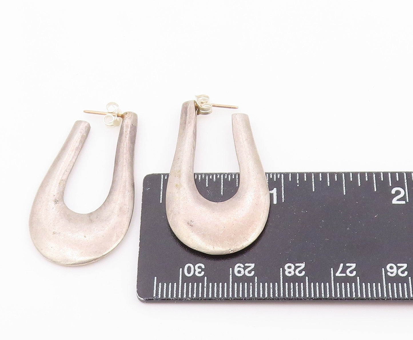 14k Gold & 925 Sterling Silver Vintage Earrings Chunky Tapered Oval Hoop EG14530