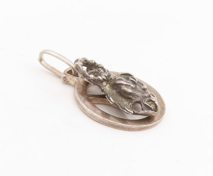 925 Sterling Silver Vintage Pendant Carved Ram Head Aries Zodiac Medal  PT25703
