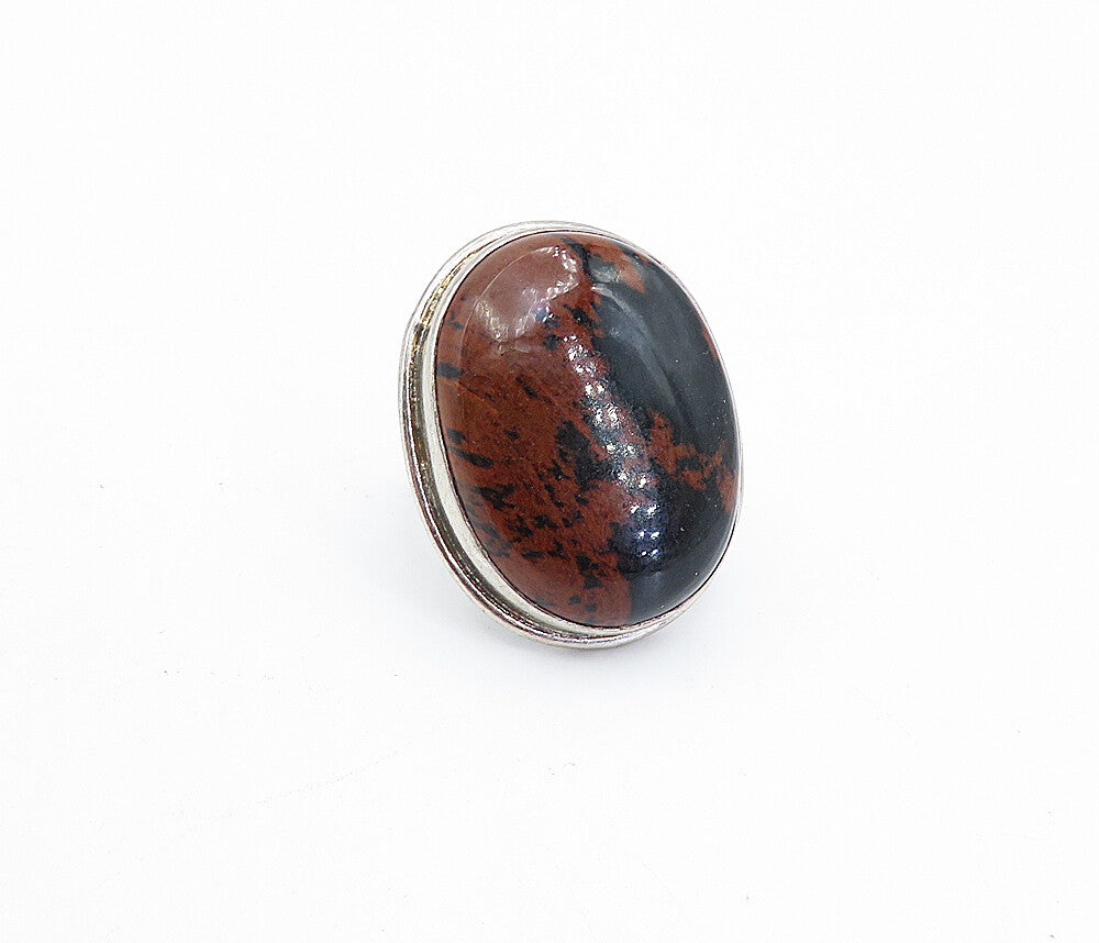 925 Sterling Silver  Vintage Minimalist Jasper Cocktail Ring Sz 7  RG3756