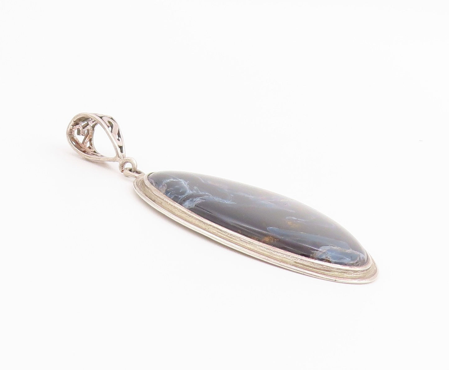 925 Sterling Silver Vintage Pendant Modernist Cabochon Agate Locket   PT26539