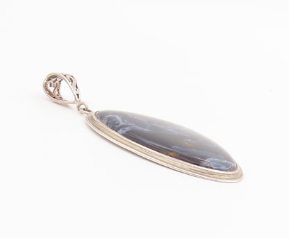 925 Sterling Silver Vintage Pendant Modernist Cabochon Agate Locket   PT26539