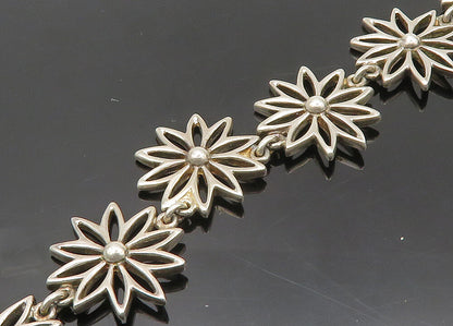BARRA 925 Sterling Silver Vintage Shiny Open Flower Motif Chain Necklace NE3308
