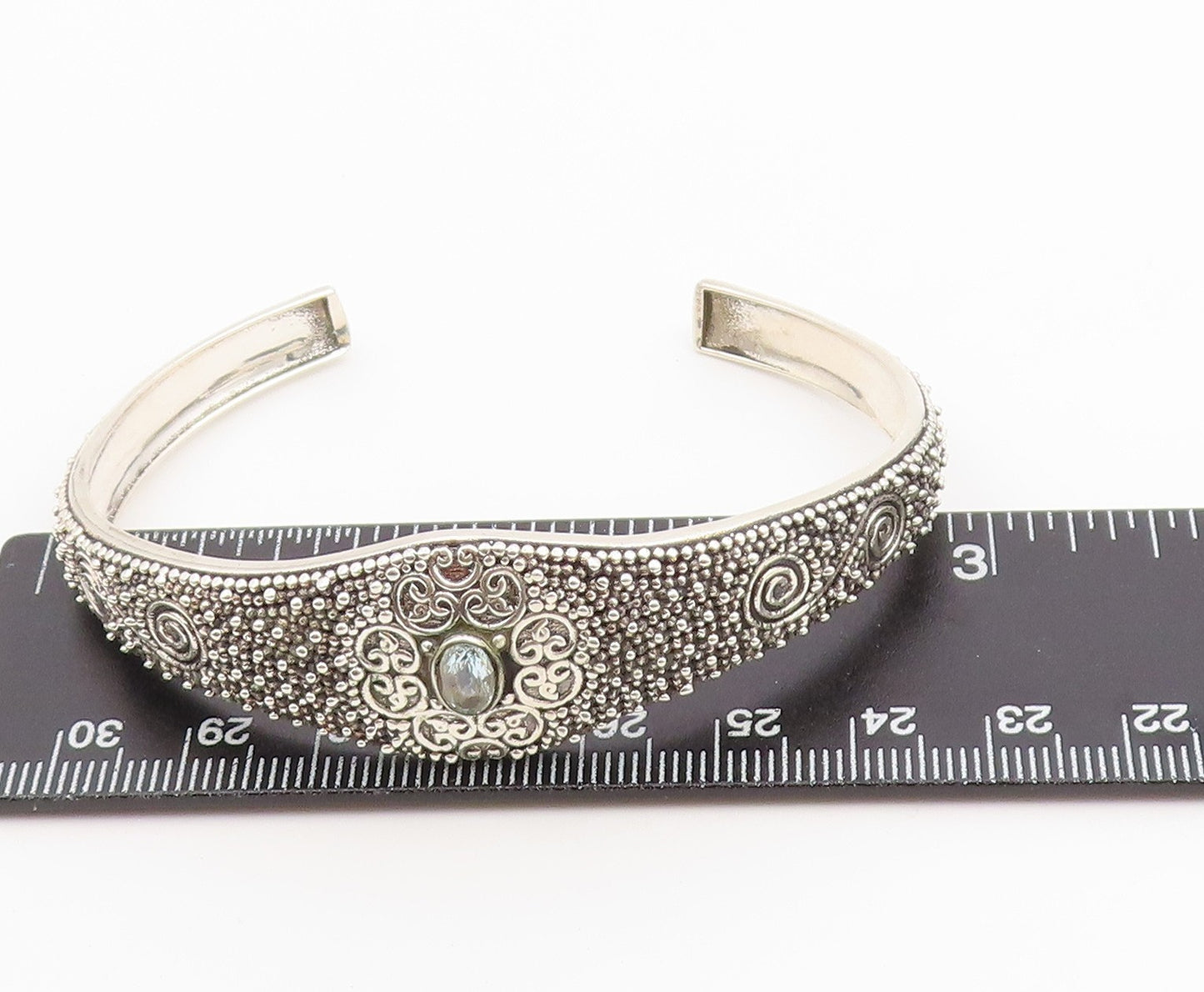 925 Sterling Silver Vintage Bracelet Topaz Intricate Seed Bead Pattern  BT12173