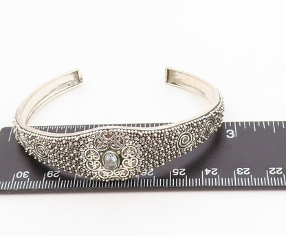 925 Sterling Silver Vintage Bracelet Topaz Intricate Seed Bead Pattern  BT12173