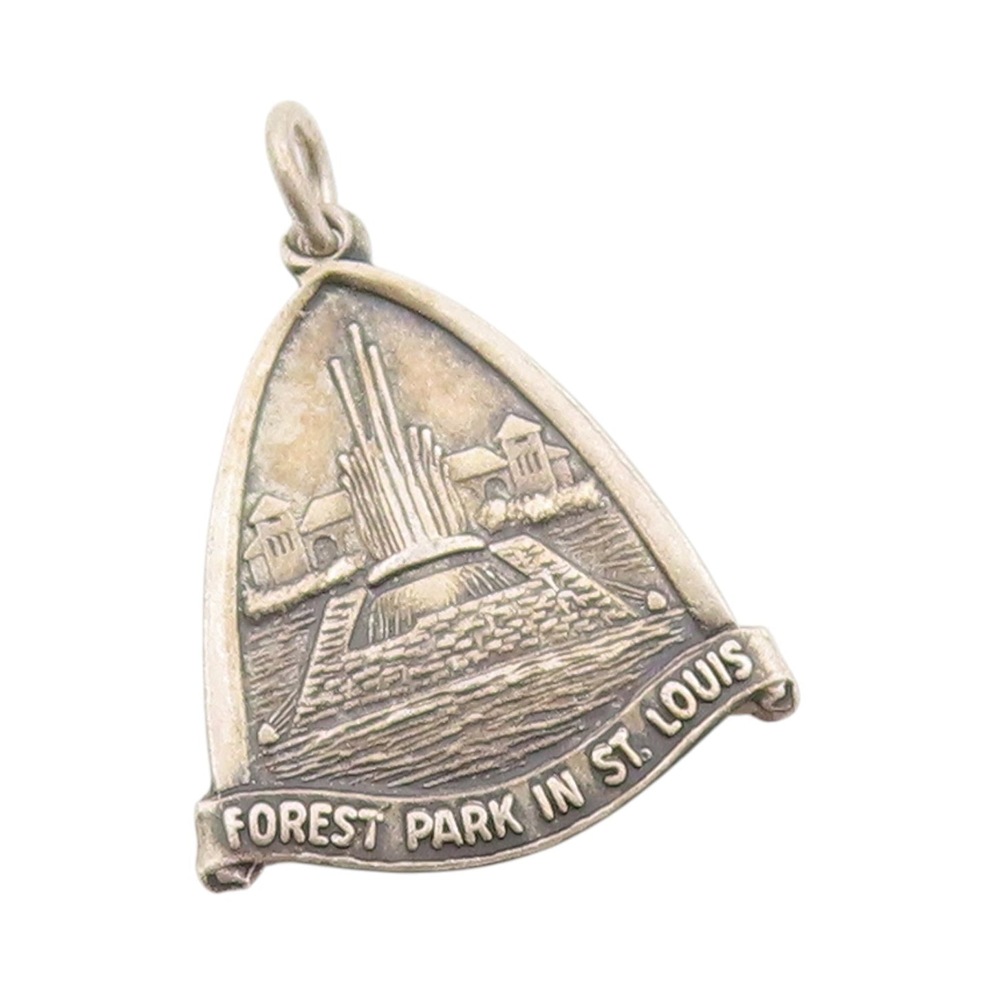 925 Sterling Silver Vintage Pendant Forest Park In St Louis Design Charm PT24881