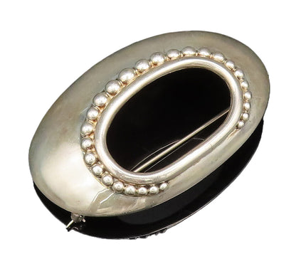 MEXICO 925 Sterling Silver  Vintage Beaded Open Oval Dome Brooch Pin  BP10039
