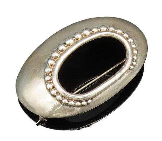 MEXICO 925 Sterling Silver  Vintage Beaded Open Oval Dome Brooch Pin  BP10039