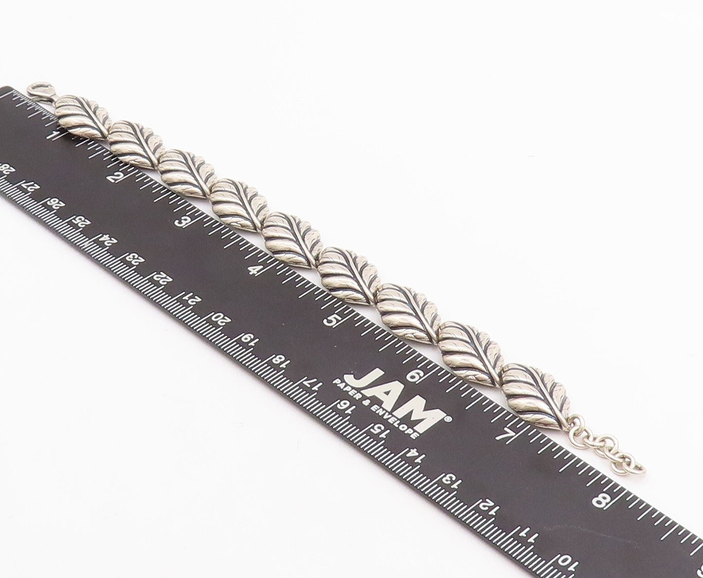 925 Sterling Silver Vintage Bracelet Solid Domed Carved Leaved Linked  BT10681