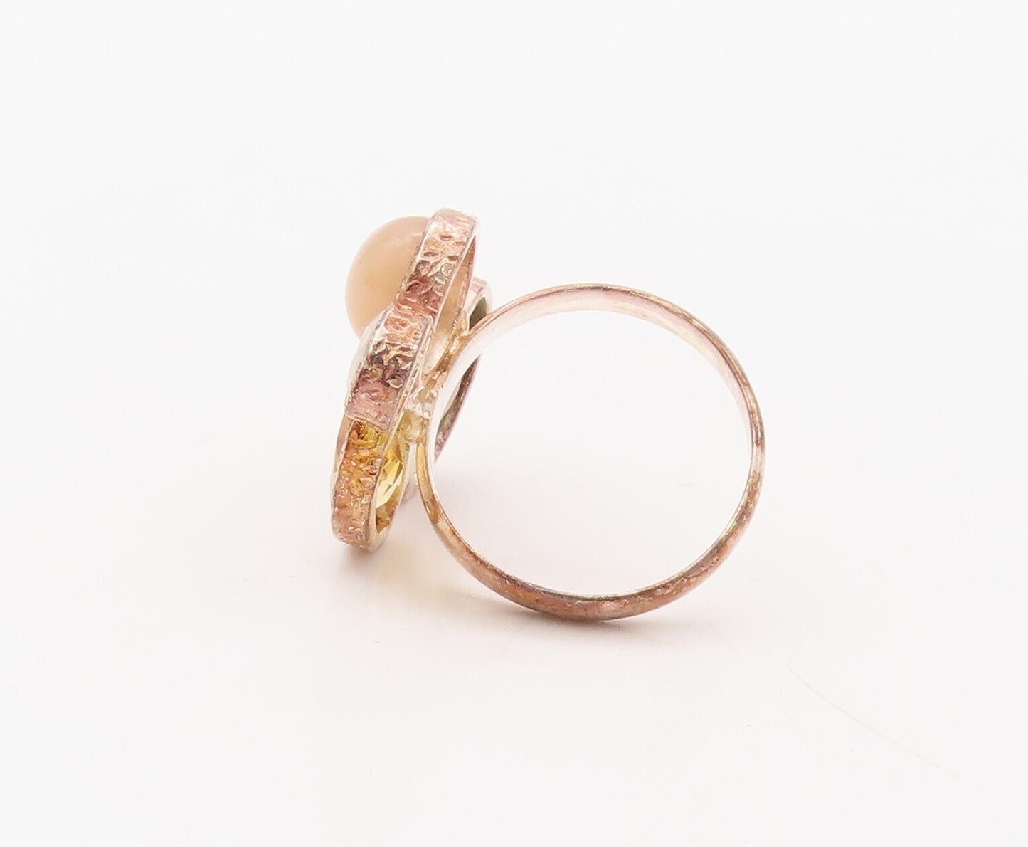 925 Sterling Silver Vintage Ring Rose Gold Plated Gemstones  Sz 8  RG30592