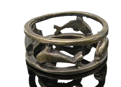 925 Sterling Silver  Vintage Oxidized Dolphins Open Band Ring Sz 9.5  RG10792