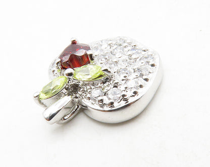 925 Sterling Silver  Red White & Green Topaz Apple Motif Pendant   PT10431