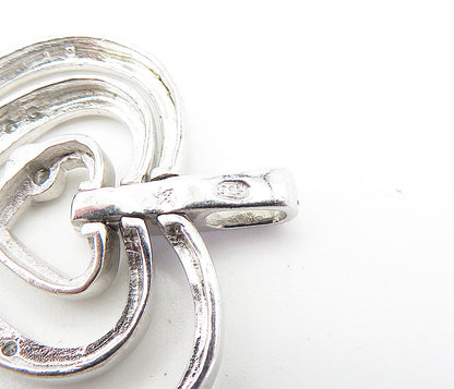 925 Sterling Silver  Shiny Topaz Open Graduated Love Hearts Pendant  PT4748