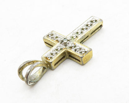 ROSS SIMON 925 Silver  Vintage Genuine Diamond Religious Cross Pendant PT10399