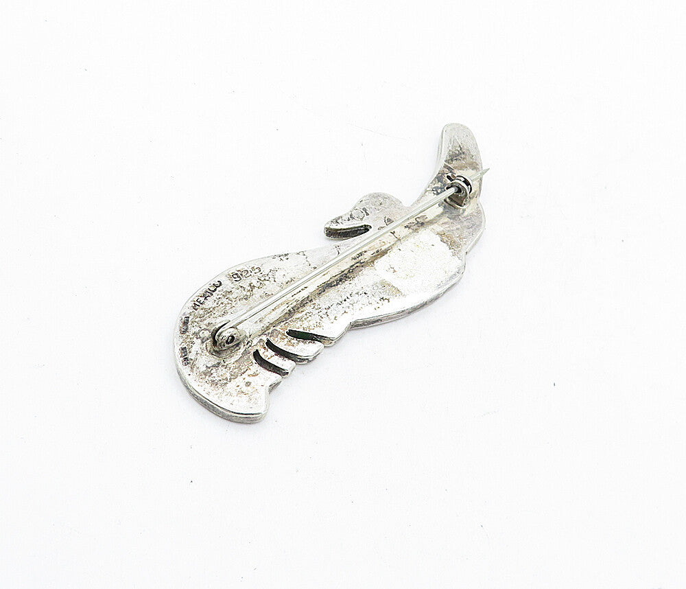 MEXICO 925 Sterling Silver  Vintage Turquoise Mosaic Bird Brooch Pin  BP2043