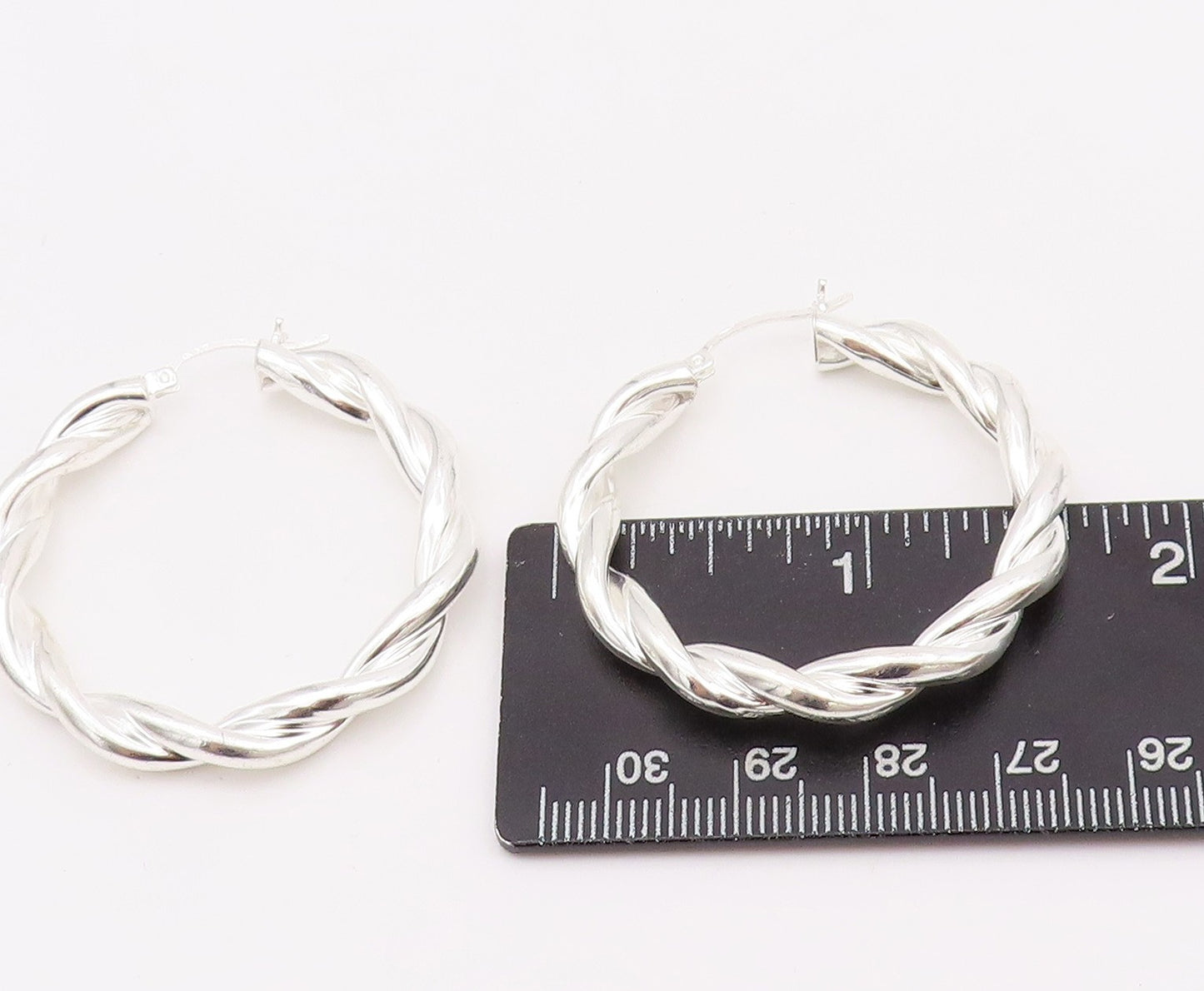 925 Sterling Silver Vintage Earrings Modernist Twisted Wire Design Hoops EG13651