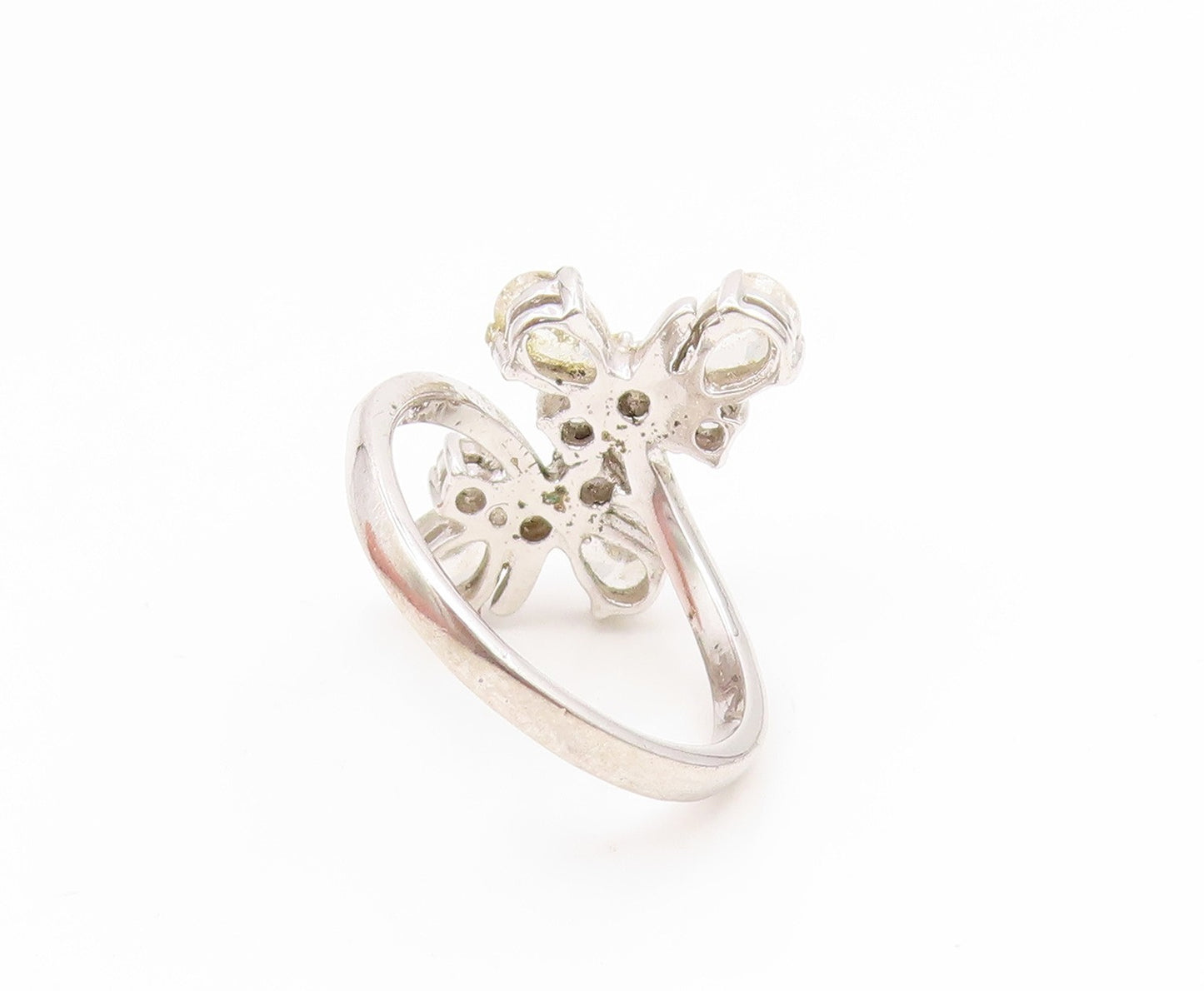 925 Sterling Silver Vintage Ring CZ Elegant Floral Bypass Band  Sz 8  RG35192