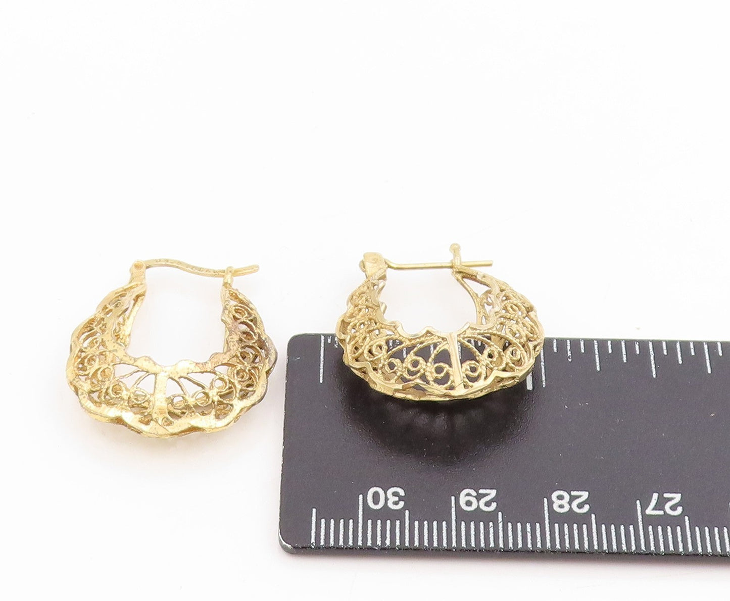 925 Sterling Silver Vintage Earrings Gold Plated Openwork Mandala Hoops  EG13761