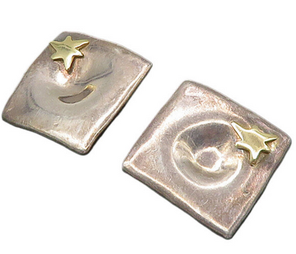 BATAMI ISRAEL 925 Silver & 14K GOLD  Vintage Non Pierce Earrings  EG11088