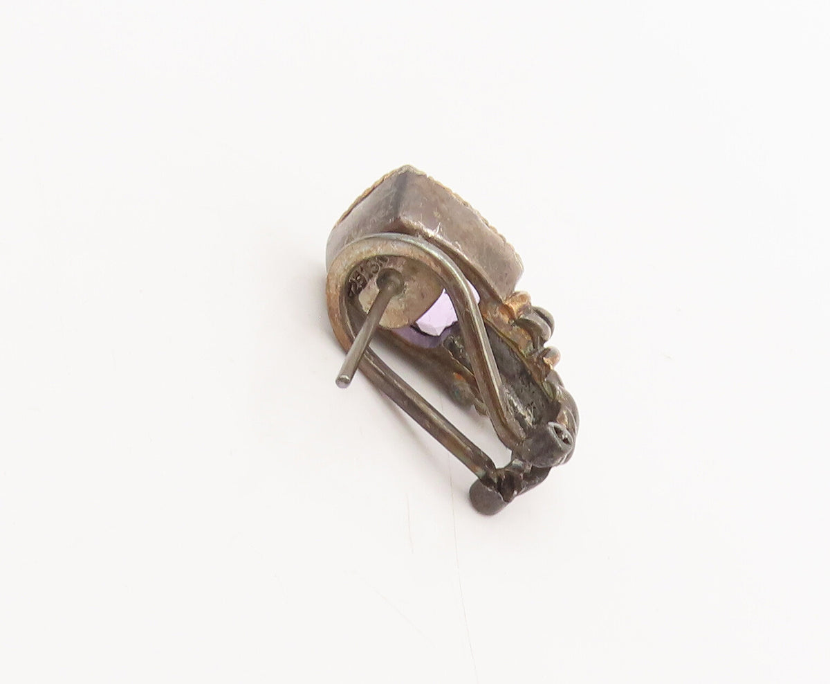 EFFY 18K GOLD & 925 Sterling Silver Vintage Square Amethyst Earrings EG12537