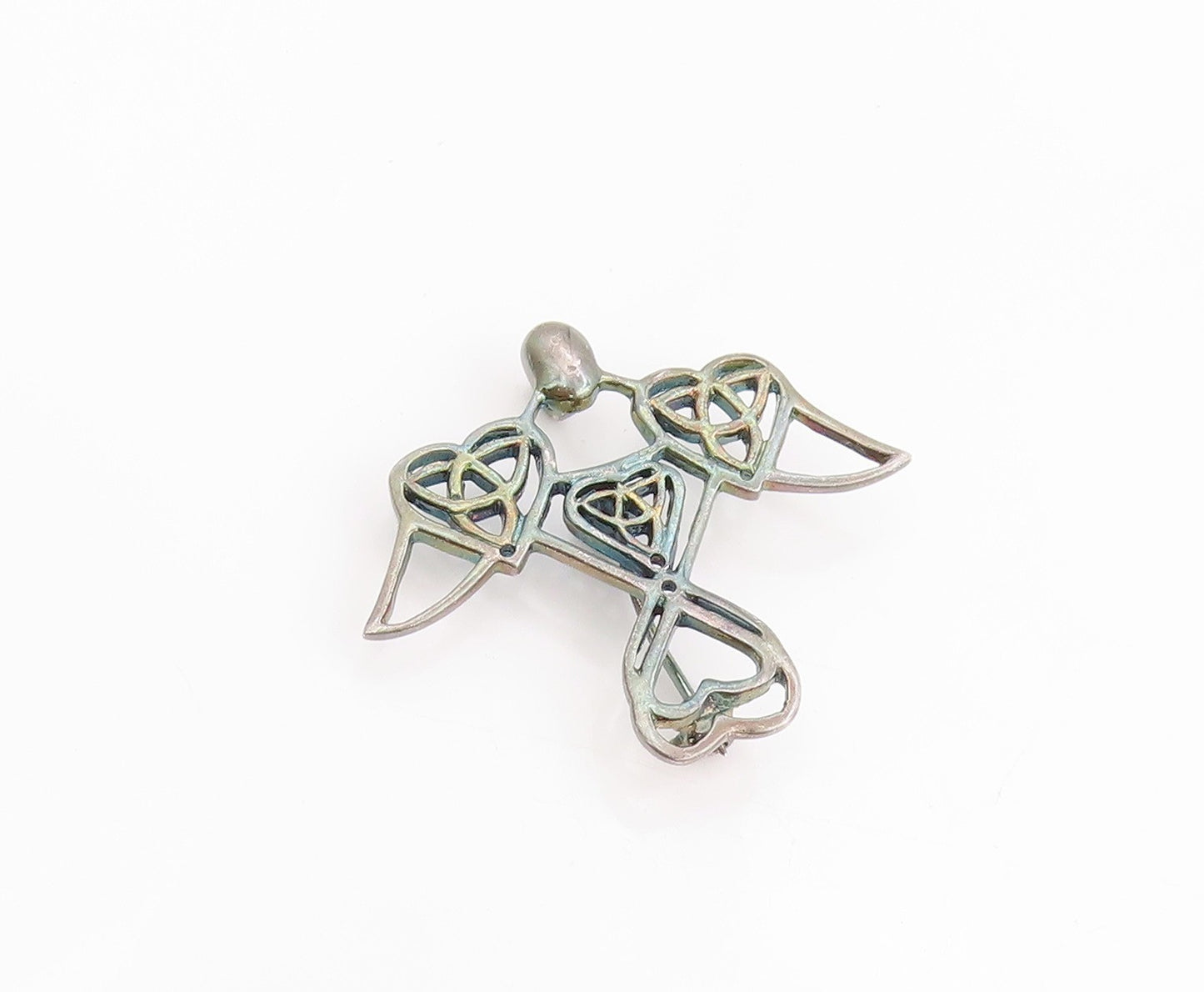 925 Sterling Silver Vintage Brooch Guardian Angel Celtic Knot Cut Out  BP11834