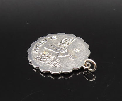 925 Sterling Silver  Vintage Sunday's Child Wavy Edge Charm Pendant  PT21840