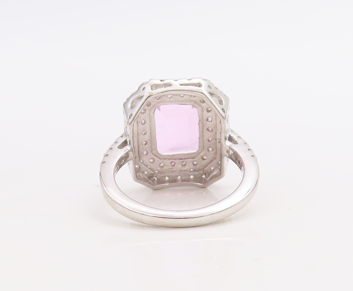 925 Sterling Silver Vintage Ring Rectangle Light Pink Halo White CZ Sz 7 RG30548