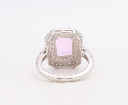 925 Sterling Silver Vintage Ring Rectangle Light Pink Halo White CZ Sz 7 RG30548
