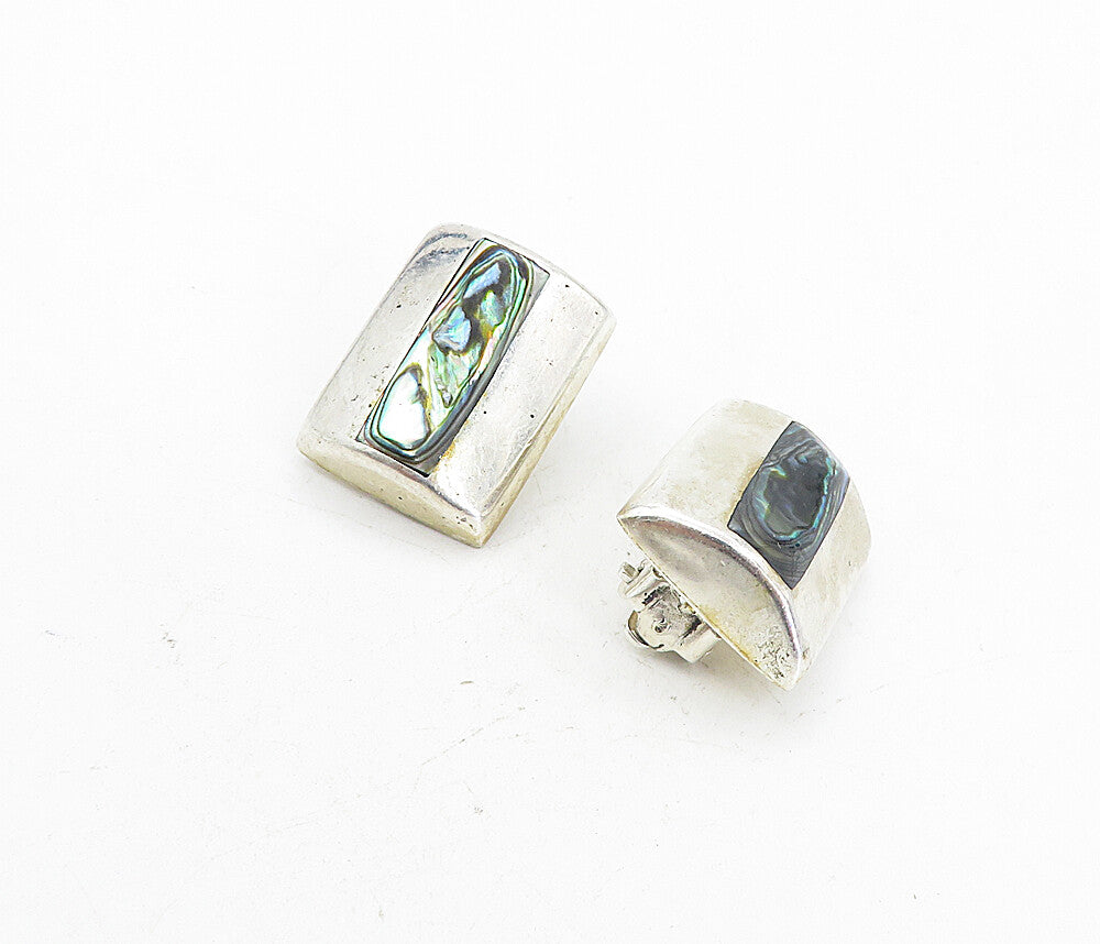 925 Sterling Silver  Vintage Abalone Shell Shiny Non Pierce Earrings  EG4158