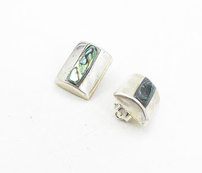 925 Sterling Silver  Vintage Abalone Shell Shiny Non Pierce Earrings  EG4158