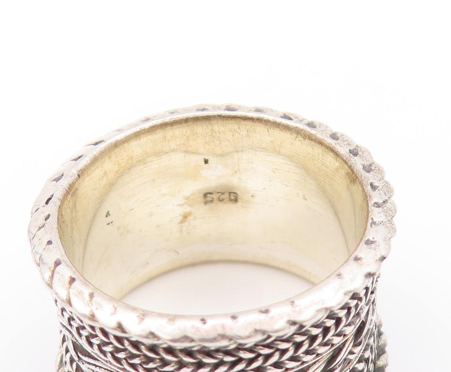 925 Sterling Silver Vintage Ring Designer Breaded Design Etched  Sz 5.5  RG33003