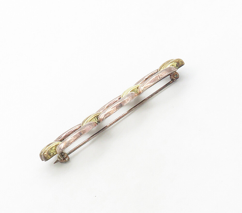 925 Sterling Silver  Vintage Shiny Smooth Two Tone Linked Brooch Pin  BP6438