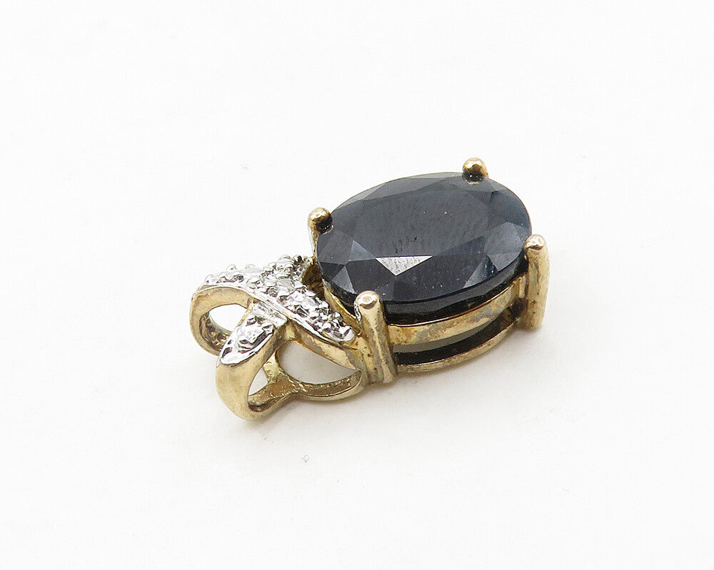 925 Sterling Silver  Genuine Diamond & Sapphire Gold Plated Pendant  PT15153