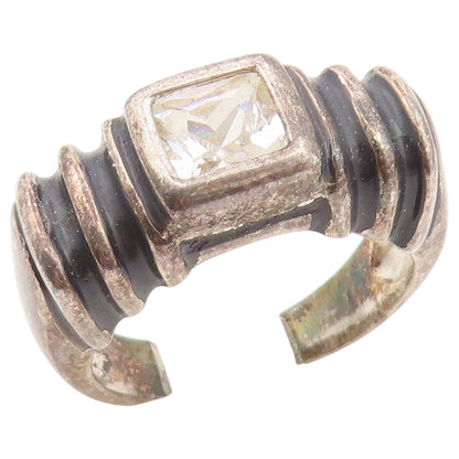 925 Sterling Silver Vintage Ring White CZ Ribbed Statement Band  Sz 6  RG36604
