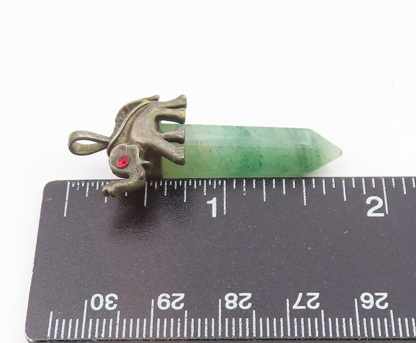 925 Sterling Silver  Vintage Jade Wand Red Topaz Elephant Eye Pendant  PT16541