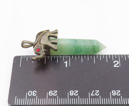 925 Sterling Silver  Vintage Jade Wand Red Topaz Elephant Eye Pendant  PT16541