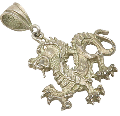 925 Sterling Silver  Vintage Diamond Cut Detail Dragon Motif Pendant  PT12611