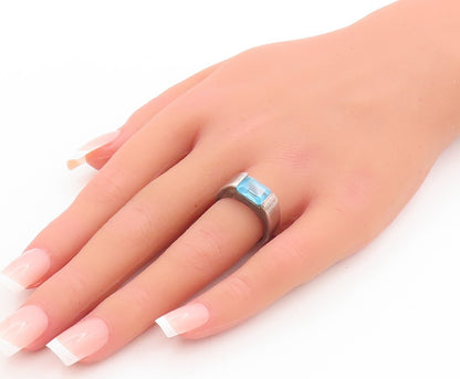925 Sterling Silver Vintage Ring Rectangle Minimalist Blue Topaz  Sz 6  RG28723