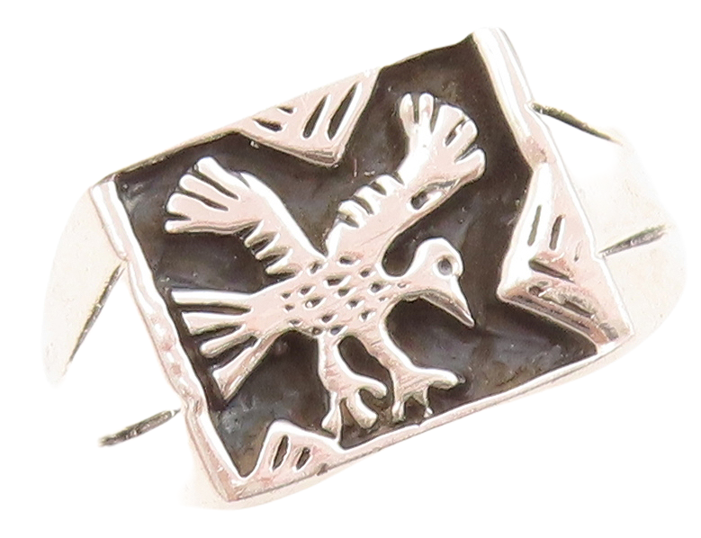 925 Sterling Silver Vintage Ring Tribal Hunting Bird Carved  Sz 13  RG31598