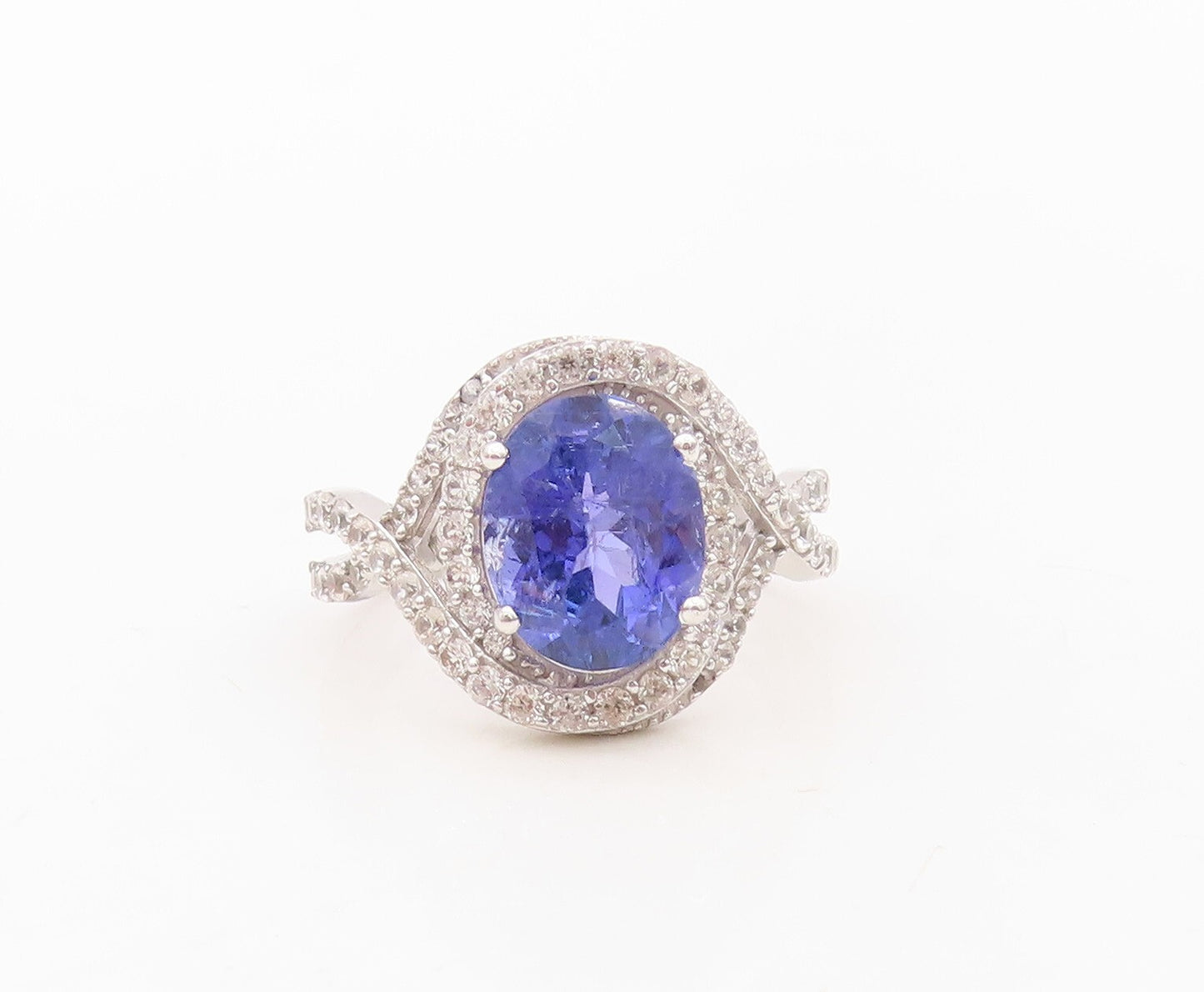 925 Sterling Silver Vintage Ring Oval Cut Sapphire Halo CZ Bands  Sz 7  RG30264