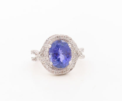 925 Sterling Silver Vintage Ring Oval Cut Sapphire Halo CZ Bands  Sz 7  RG30264